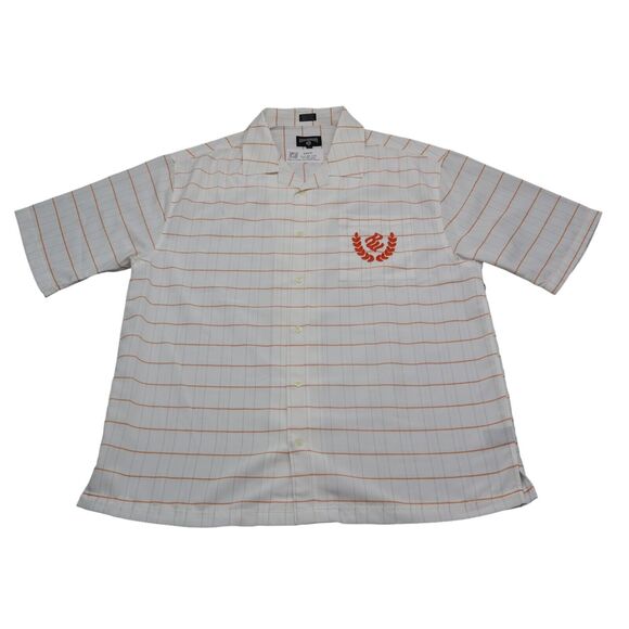 Rocawear Shirt Mens L White Orange Striped Large Spellout Short Sleeve Button Up - Picture 1 of 16